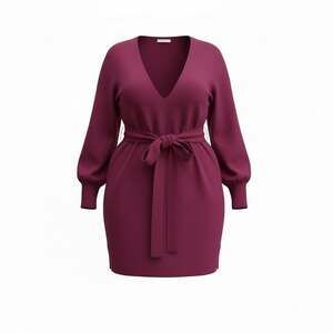 ELOQUII NWT Women's Plus Size V-Neck Belted Tunic Sweater in Burgundy SIZE 22/24